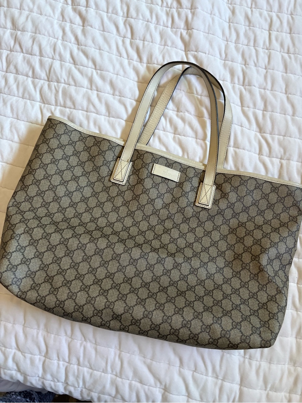 Gucci Beige GG Supreme Canvas Tote with Cream Leather Trim